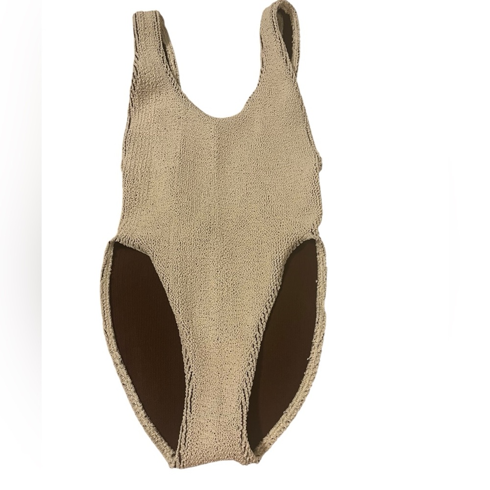 Cream Crochet Knit One Piece Swimsuit Boho Beach Open Back CottageCore Ibiza